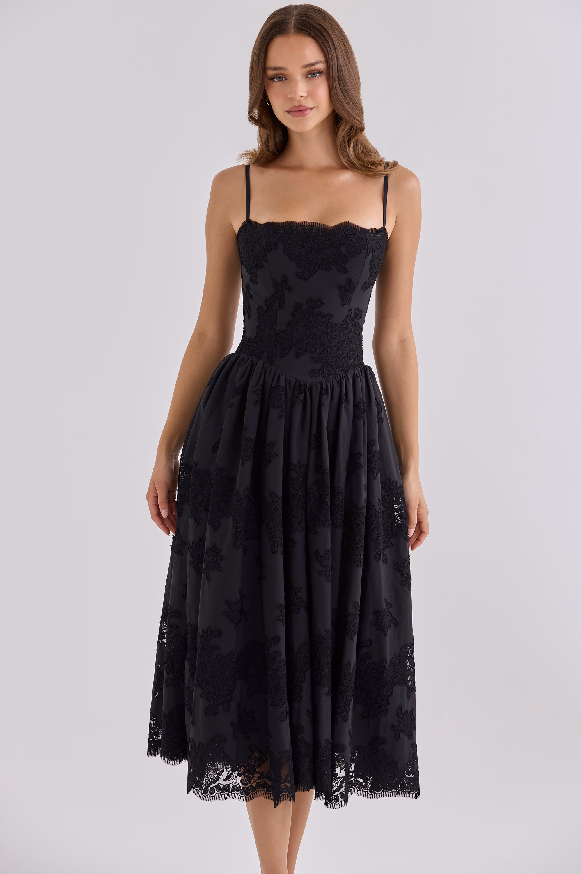 Chloe Black Custom Lace + Broderie Anglaise Cotton Midi Sundress
