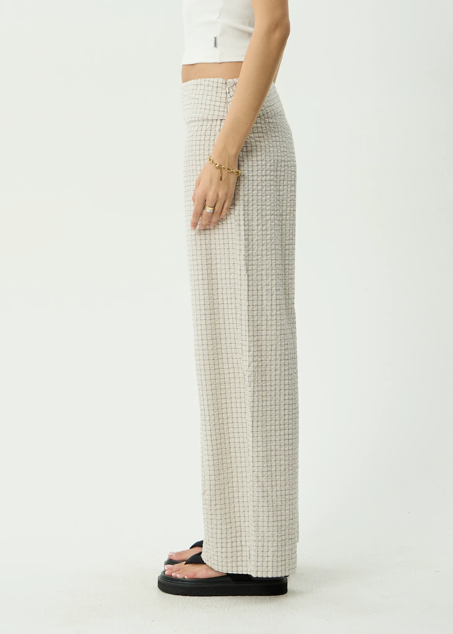 AFENDS Womens Sofia - Wide Leg Pant - Reverb Moonbeam Check