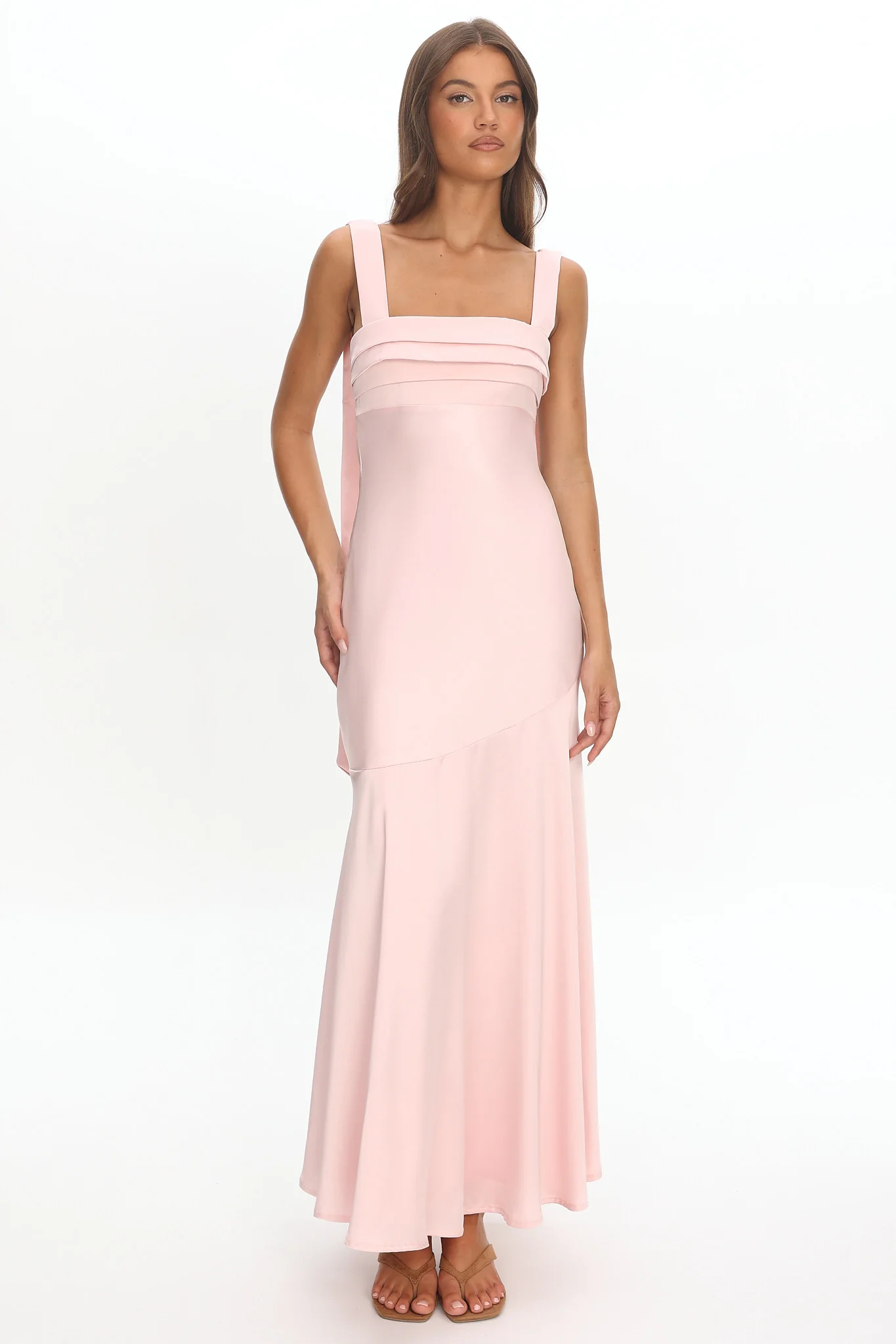 Second Glances Pleat Bust Maxi Dress Pink