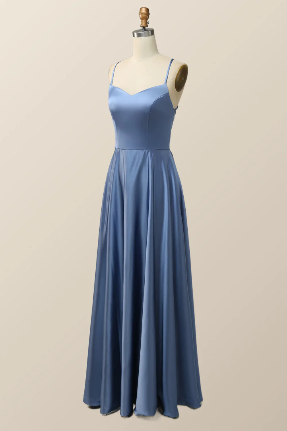 Simply Blue Straps A-line Long Formal Dress