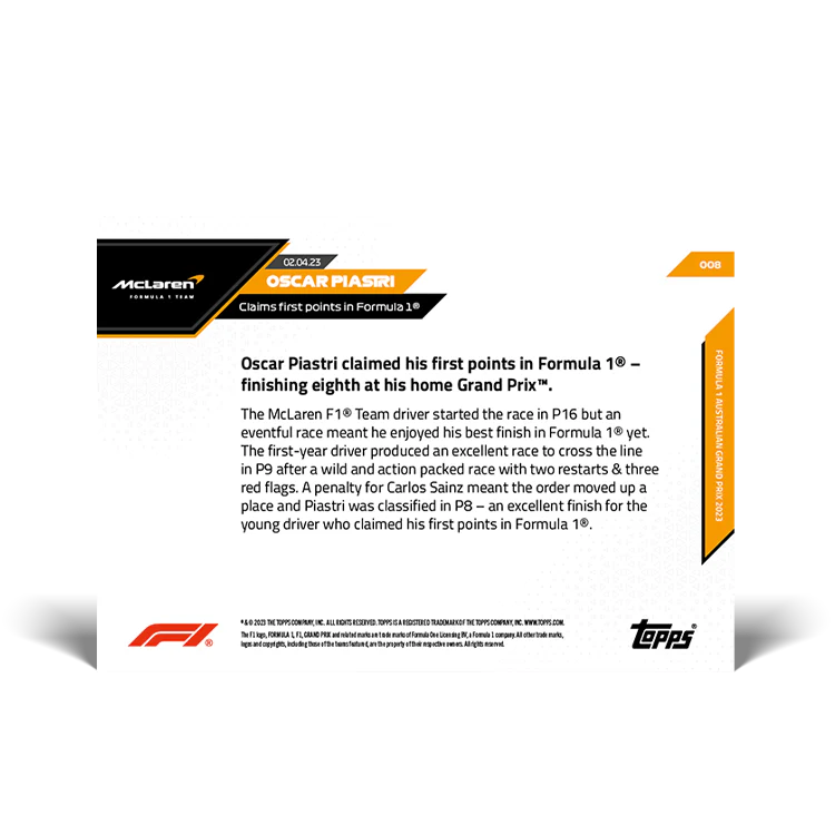 Topps UK - Rookies claims first points in Formula 1 (r) - F1 TOPPS NOW® Card #008