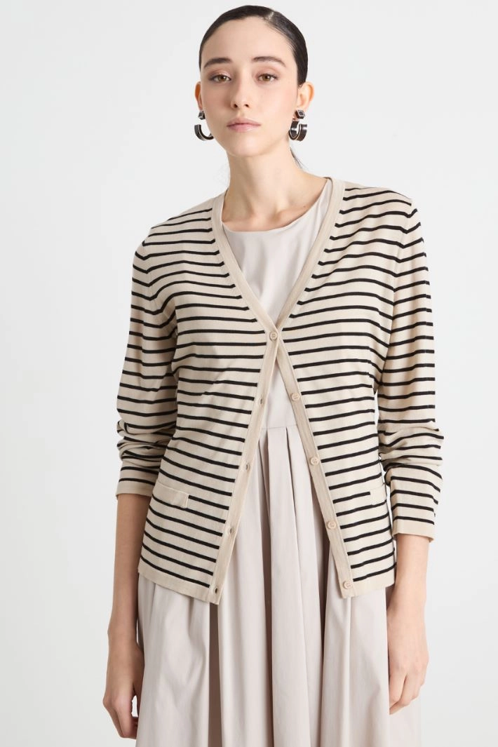 V-neck cardigan - BEIGE BLACK