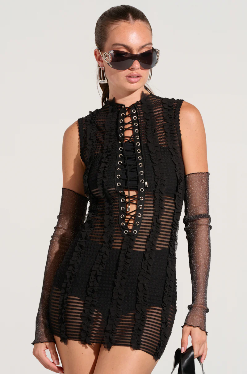 Gelina Mesh Lace Up Mini Dress