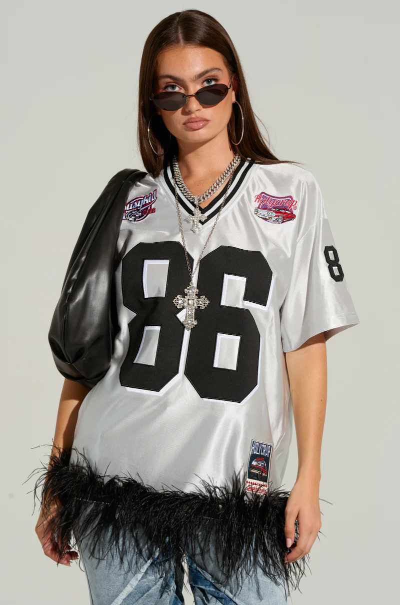 Go Sports Feather Trim Jersey Dress