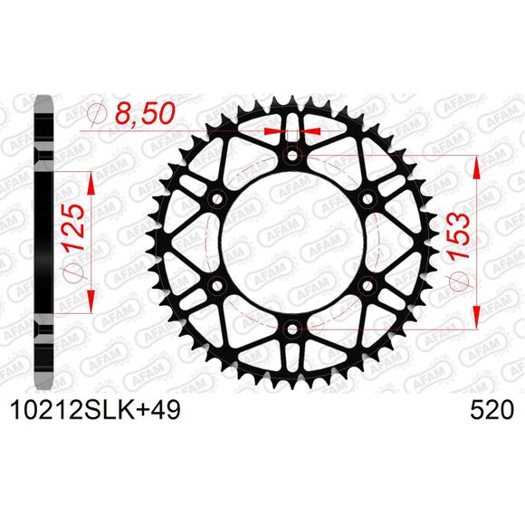 AFAM SLK STEEL SPROCKET 520 ANTI-MUD 49 TEETH - BlackRef: AA0027 / 10212SLK+49