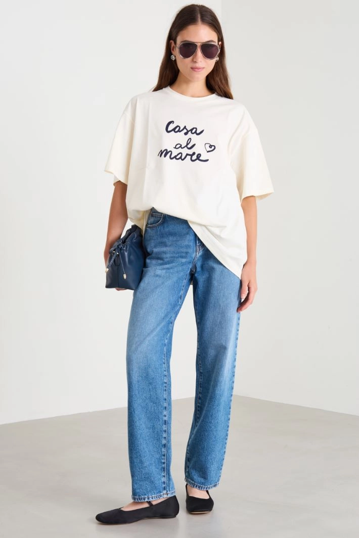 Oversized printed T-shirt - IVORY BLUE