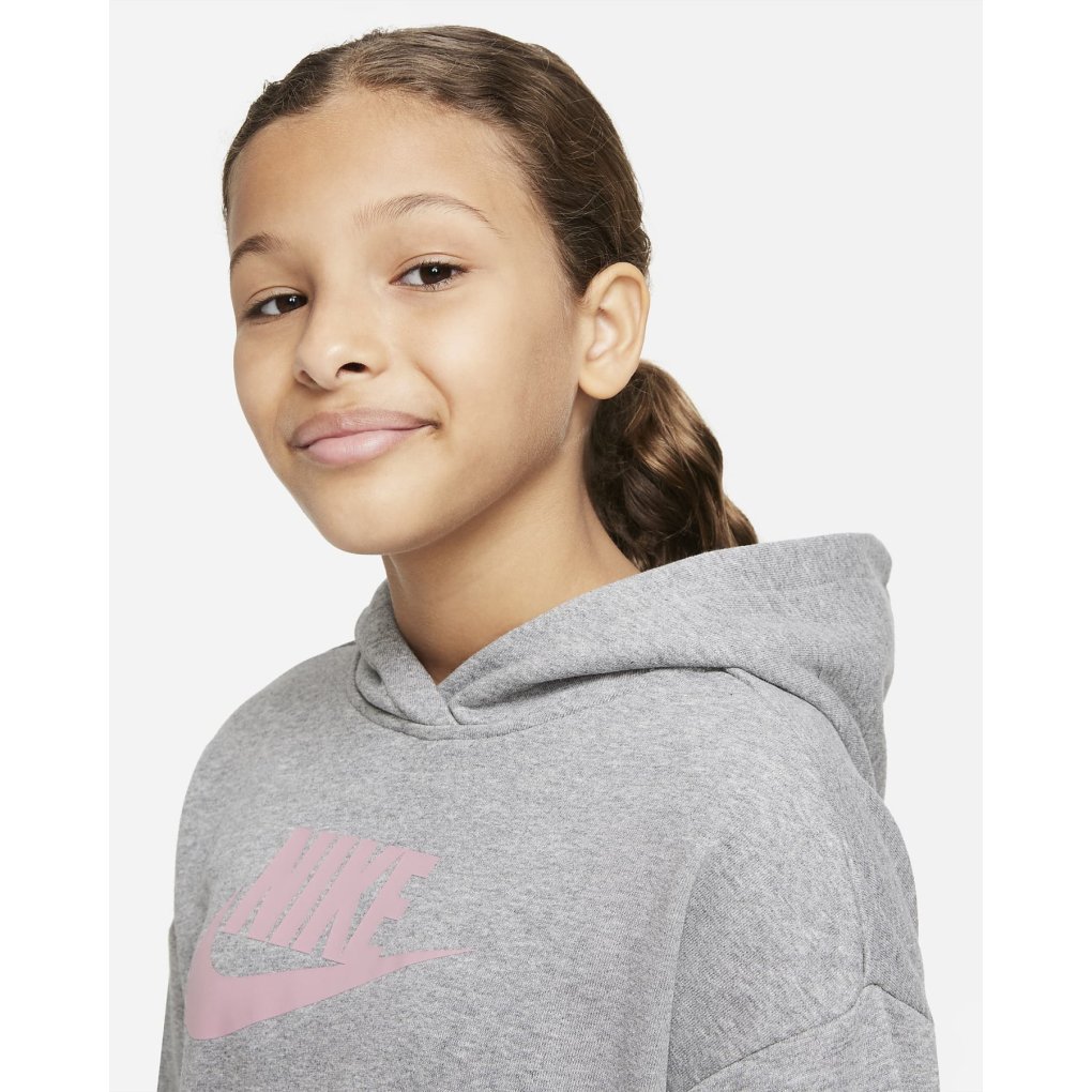 Nike Sportswear Club French Terry Cropped Hoodie Kids - carbon heather/pink DC7210-093