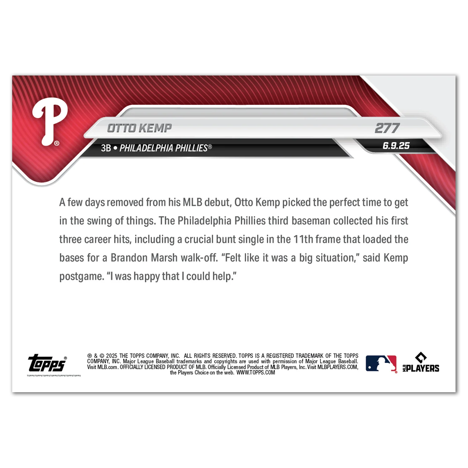 Otto Kemp - 2025 MLB Topps NOW® - Card 277