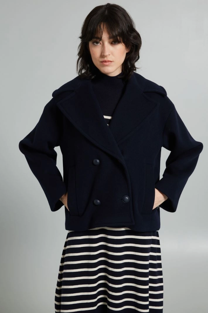 Double-breasted pea coat in pure wool - NIGHT BLUE