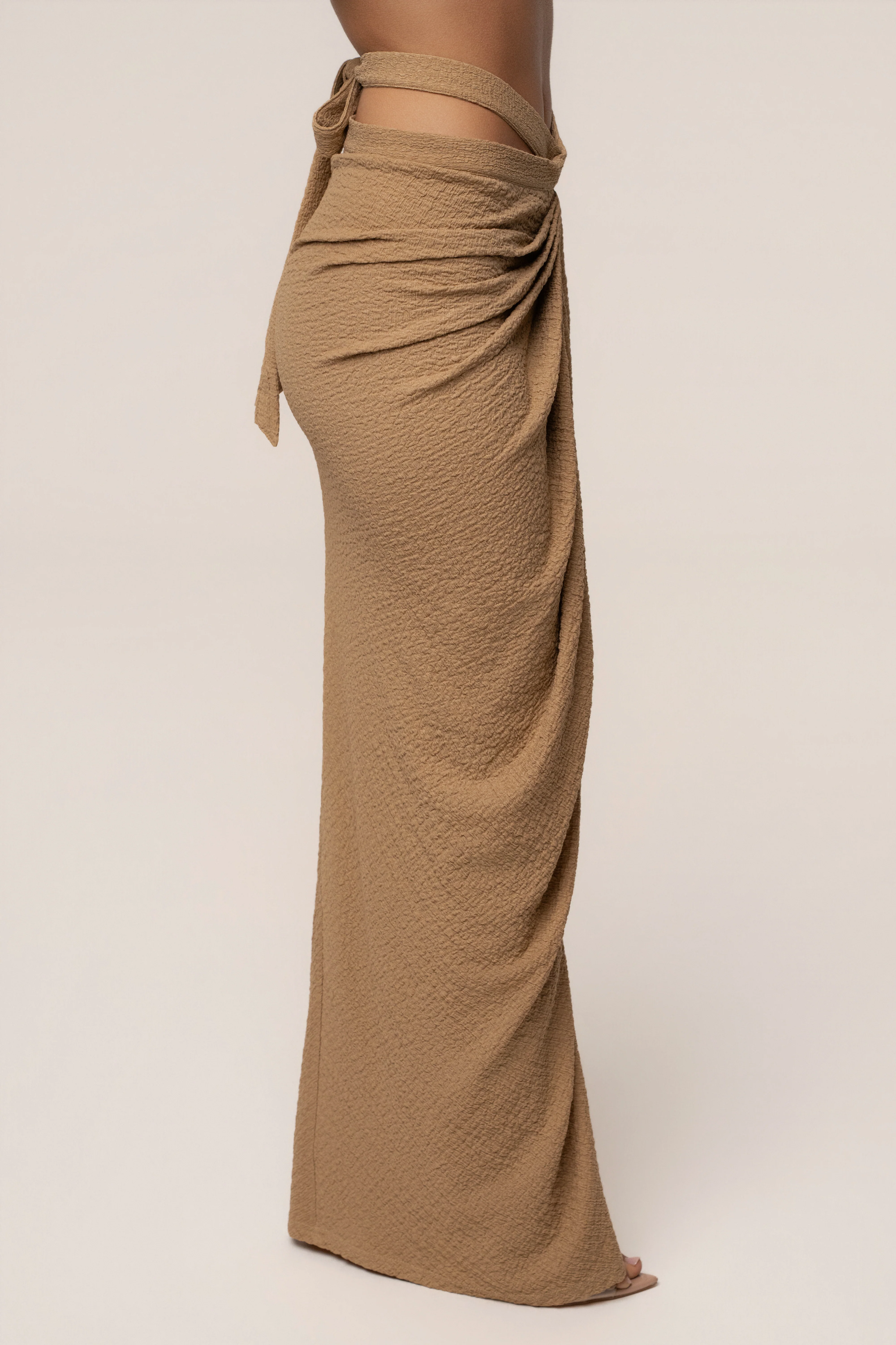 Beige Cabana Slit Maxi Skirt