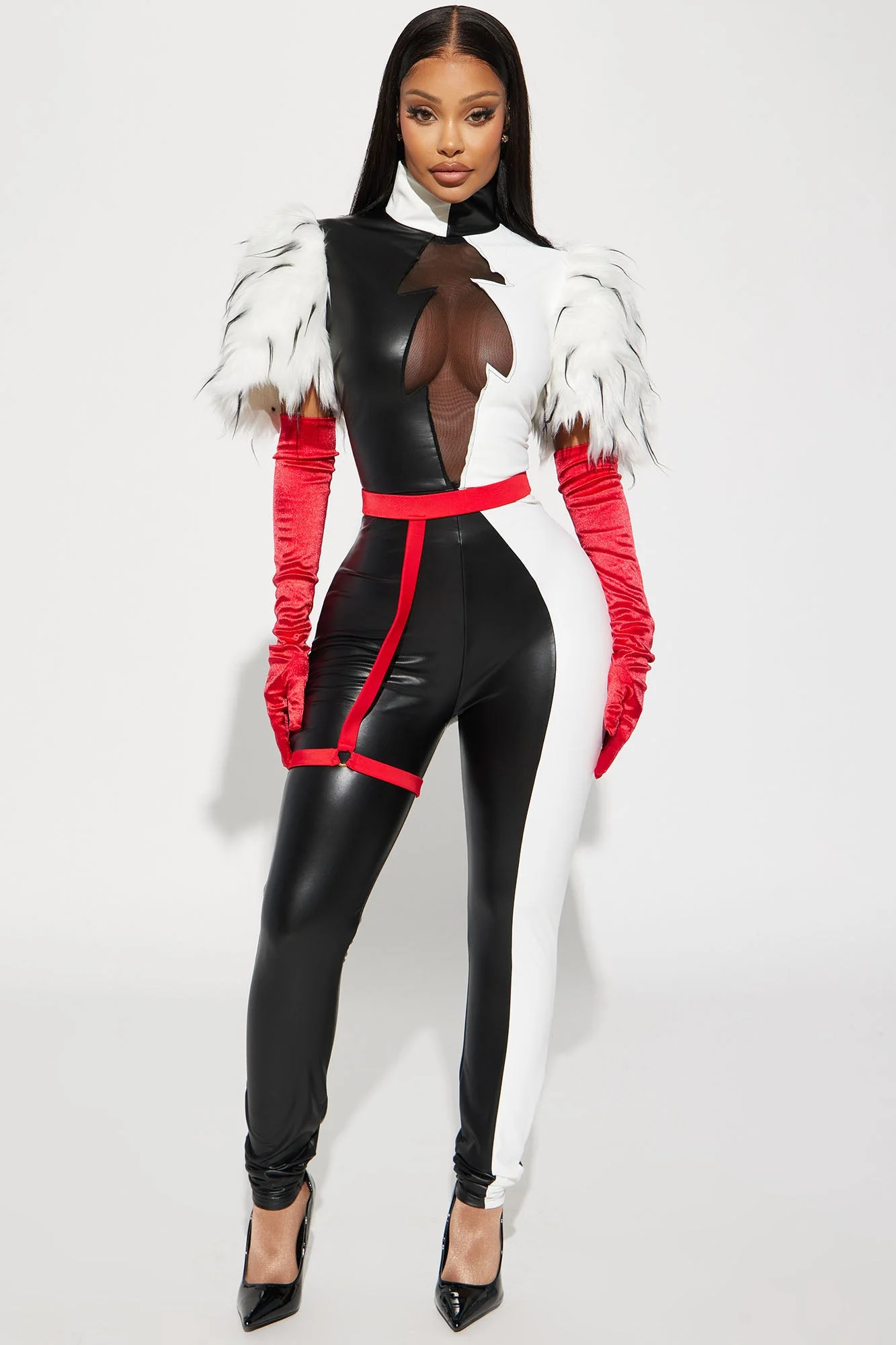 Keep It Cruel Jumpsuit 4 Piece Costume Set - Black/White