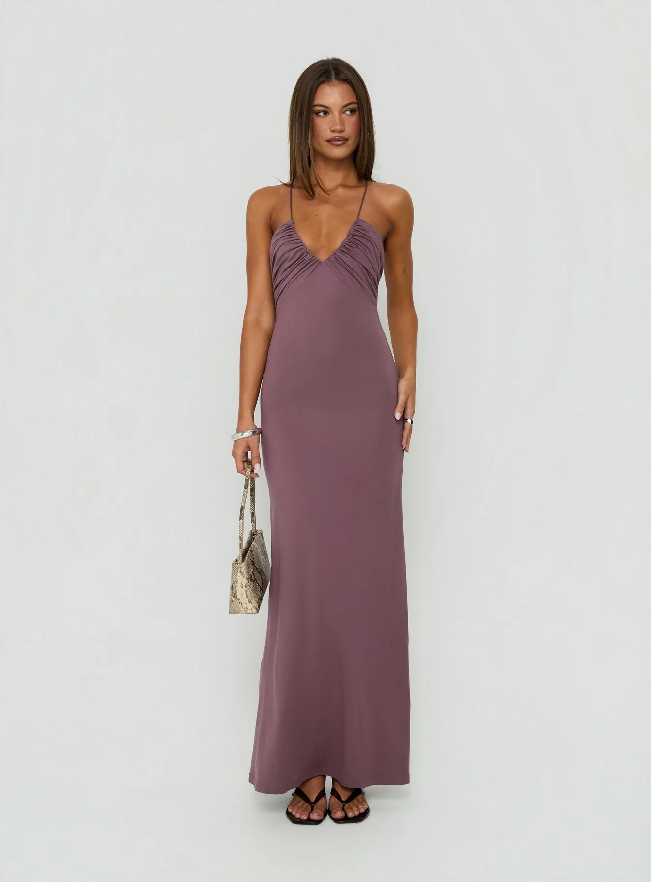 Esolda Ruched Low Back Maxi Dress Dusty Mauve