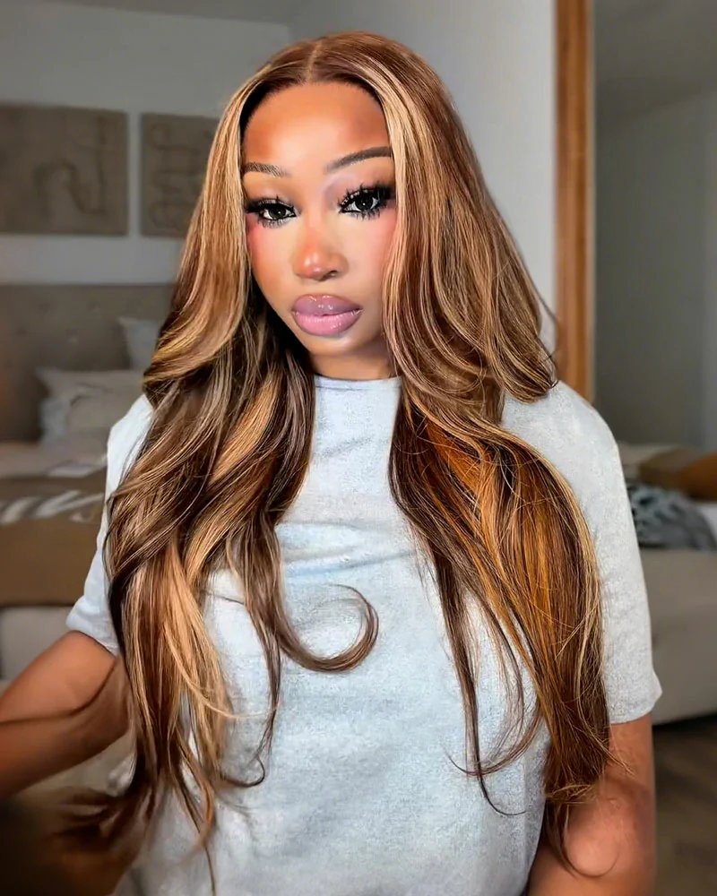 Ophirawig 13x6 Three-Go? Brown Ombre Highlights Glueless Wig Loose Body Wave With Drawstring 100% Human Hair Wig