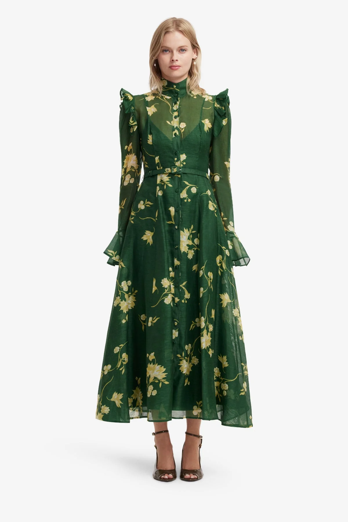 Katrina Butterfly Sleeve Midi Dress - Forest Print