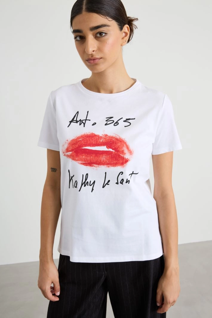 Print T-shirt - WHITE RED