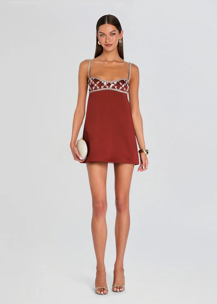 Solere Embellished Dress in Cigar