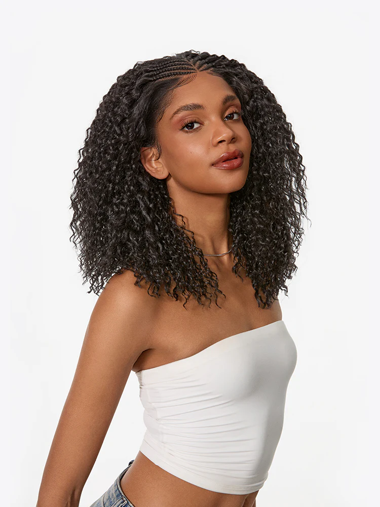 Ophirawig Veralux? Fiber 13x6 Lace Front Braided Wig with Cornrow Top Kinky Curly Hair Pre Cut Lace and Baby Hair in Natural Black