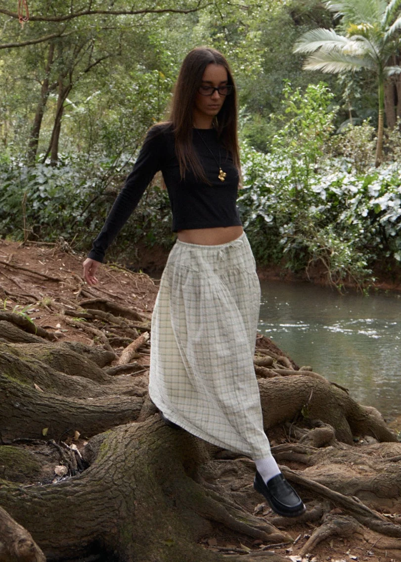 AFENDS Womens Legacy - Seersucker Check Midi Skirt - Boa Check