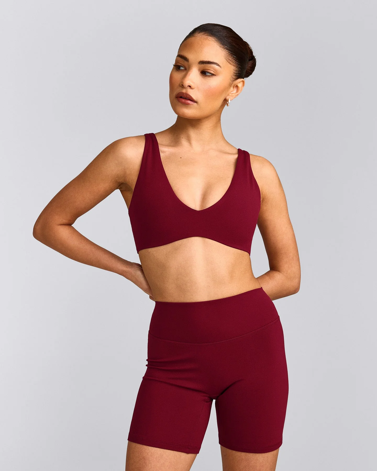 SoftMotion™ Scoop Back Bralette with Grey Logo | Ruby Red