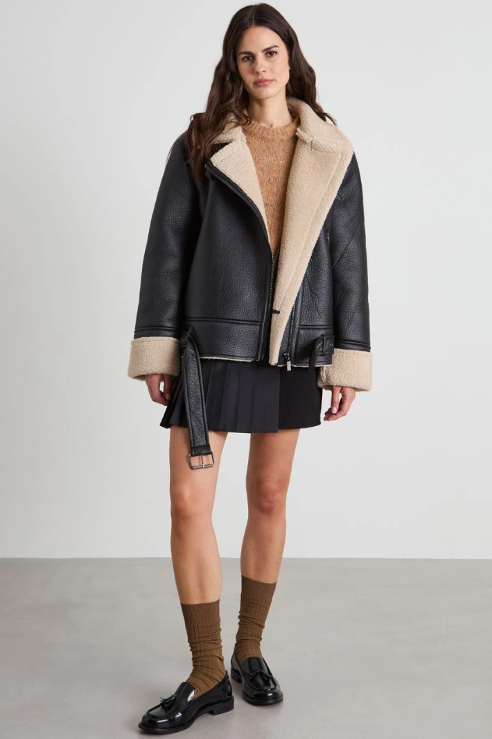 Jersey skirt with pleated panel - BLACK