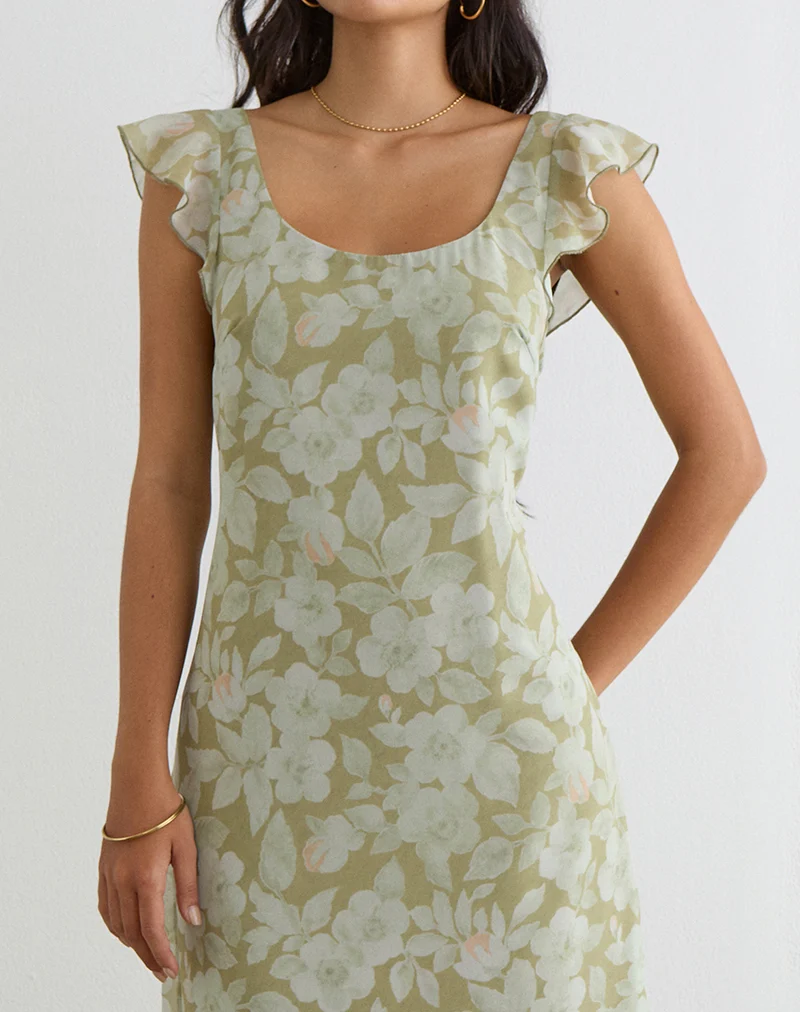 Risala Scoop Midi Dress in Pale Flower Green