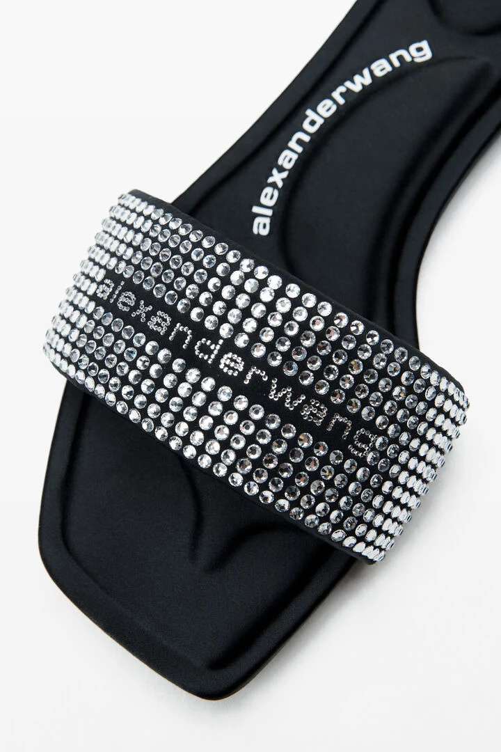 Black Satin & Crystal Hotfix Vy Sandals