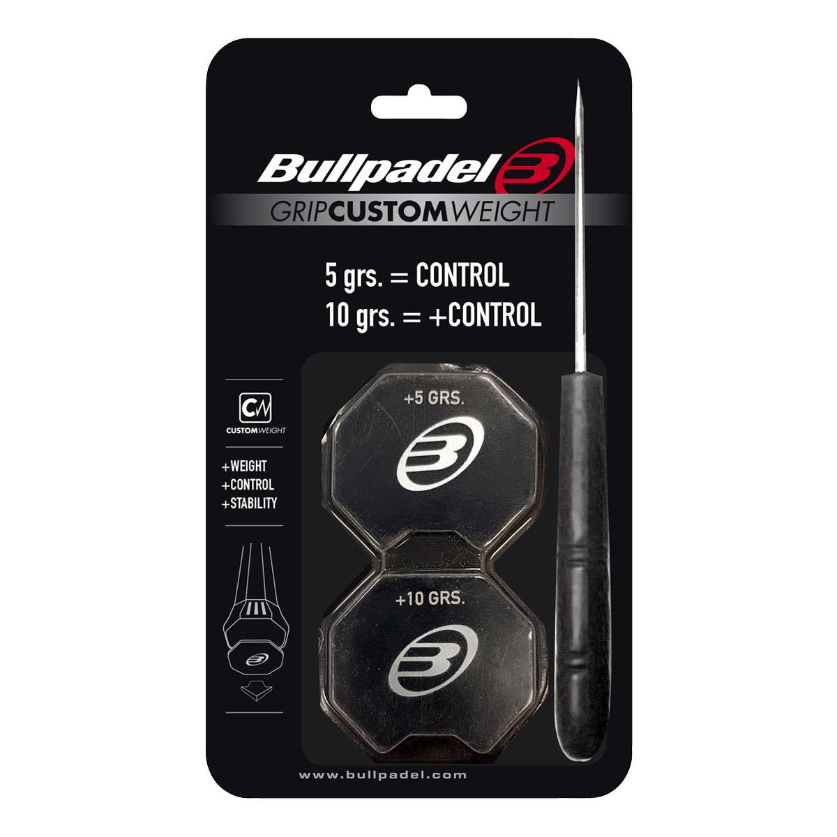 BOX 12 PCS - BLISTER (2 PCS) GRIP BULLPADEL CUSTOM WEIGHT BLACK