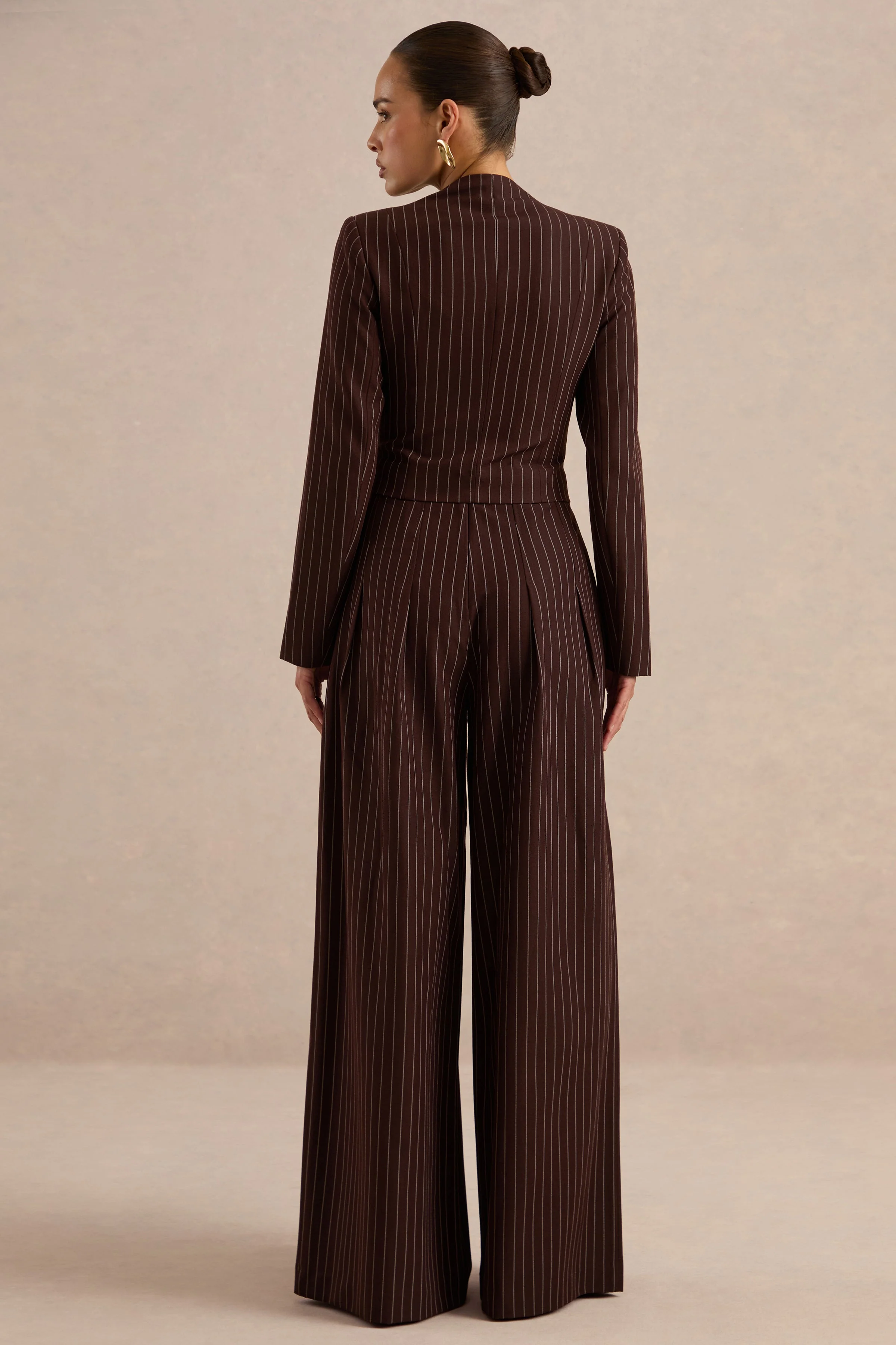 Genara | Brown Pin Stripe High Rise Wide Leg Trousers