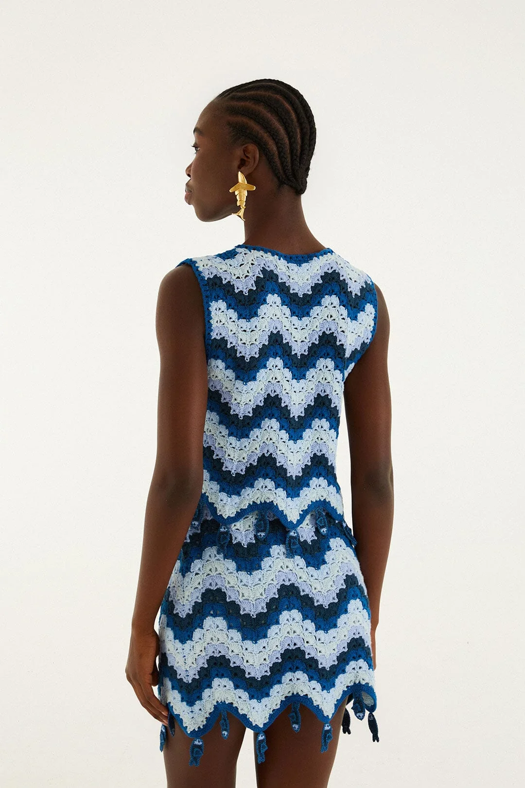 Blue Waves Crochet Mini Skirt