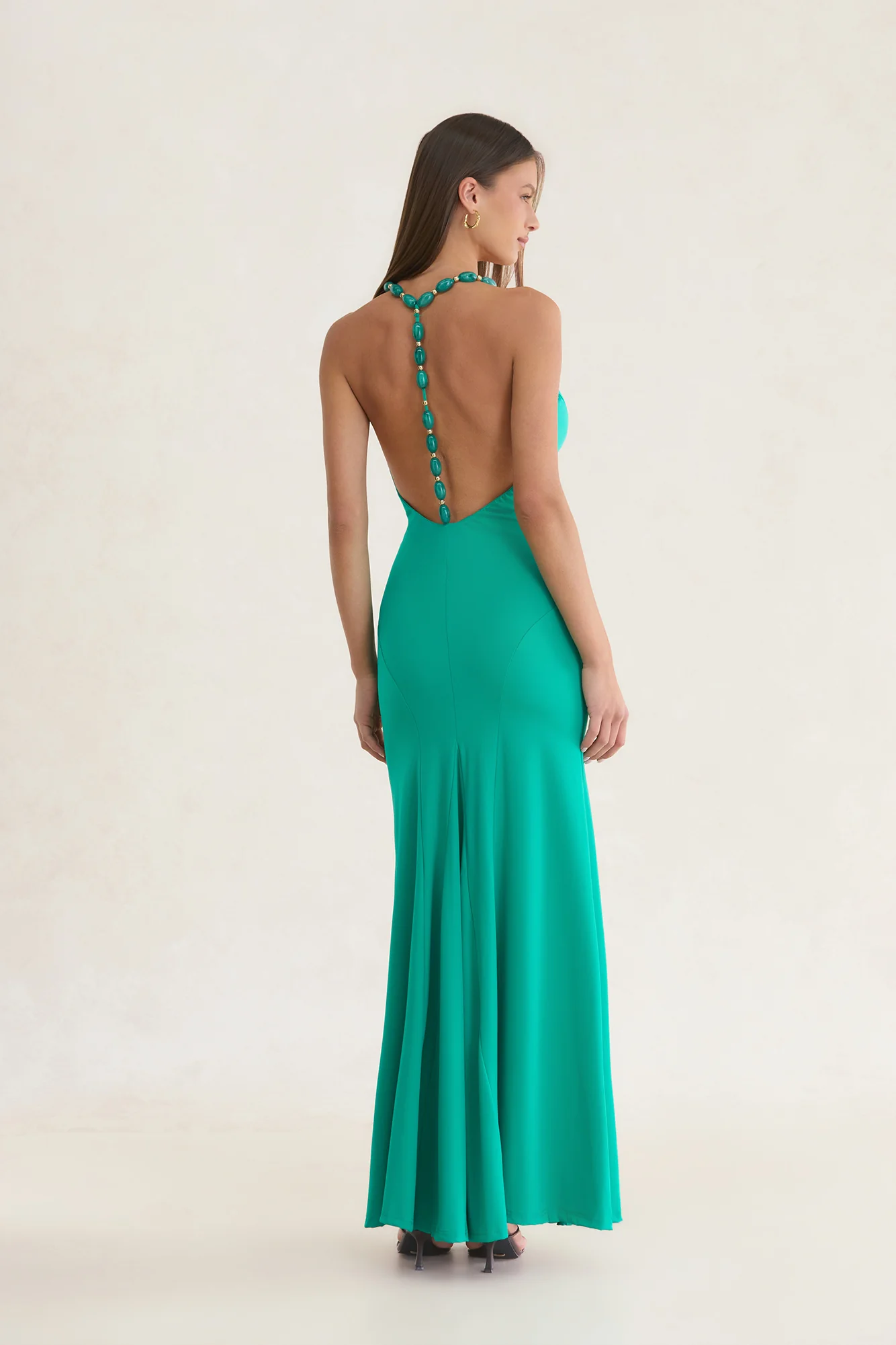 Gilded Radiance Beaded Back Maxi Dress Green