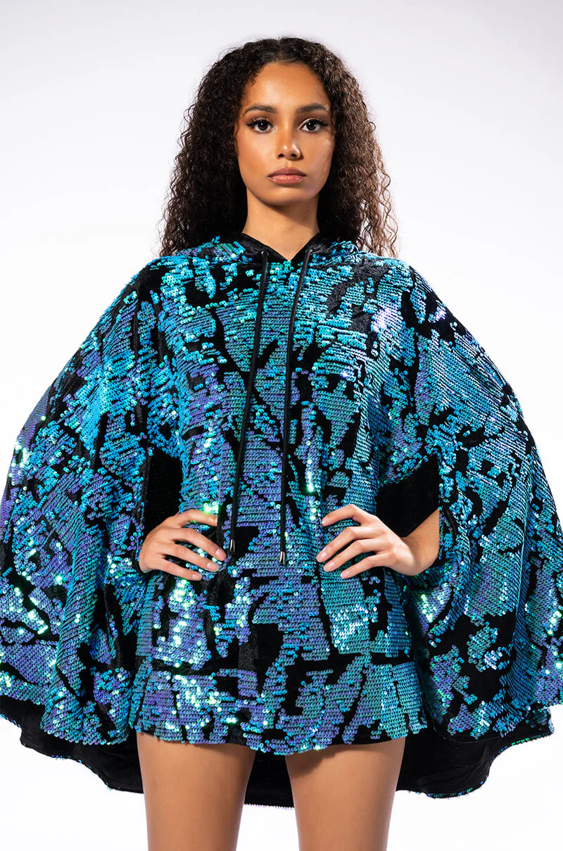 Talking In Circles Sequin Poncho Dress