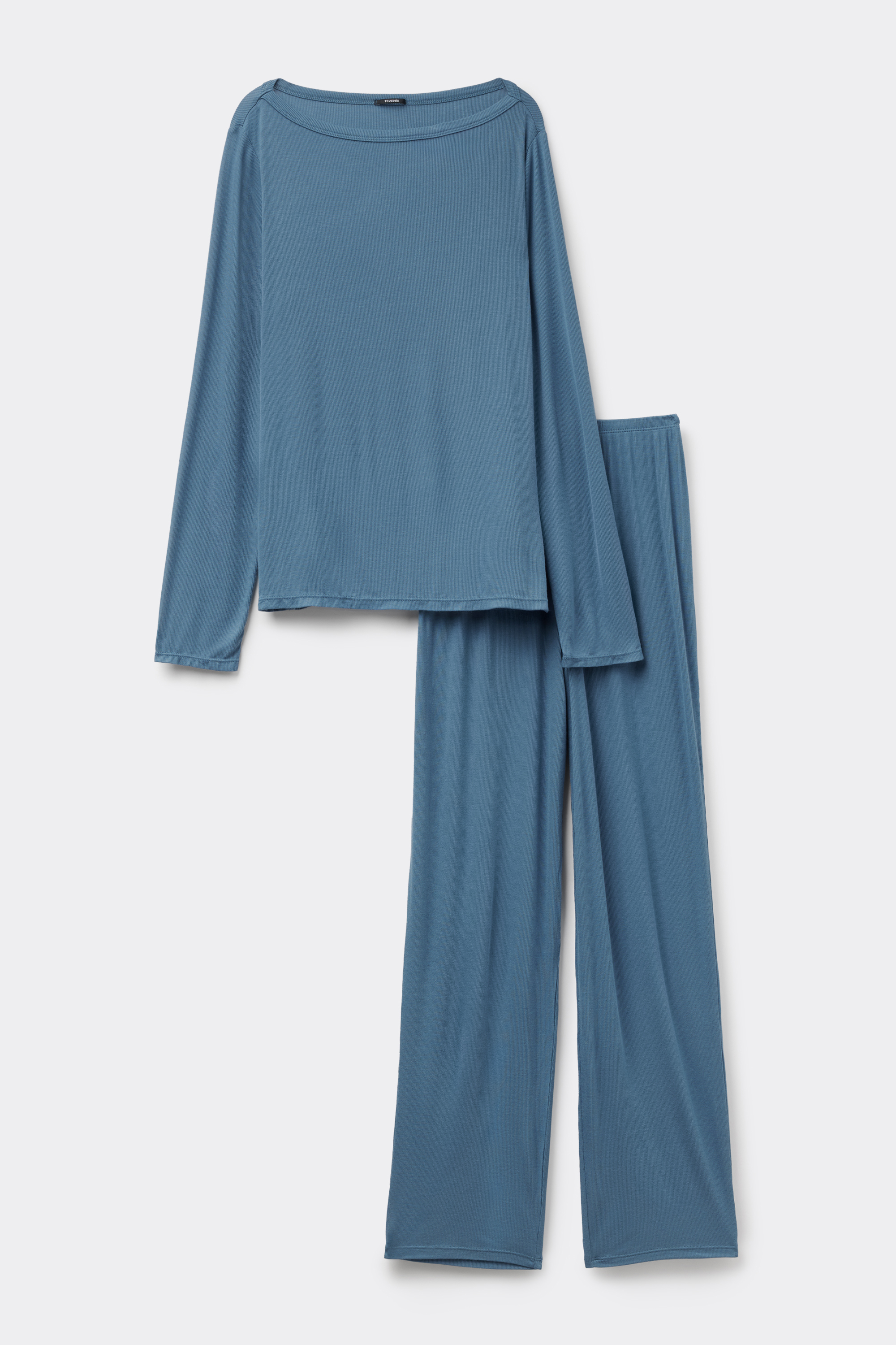 Long Ribbed Pyjamas with Boat Neckline