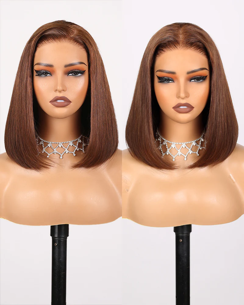 Ophirawig 6x5 invisible knots Glueless Chocolate Brown Straight Bob Wig Pre-cut Lace Beginner Friendly