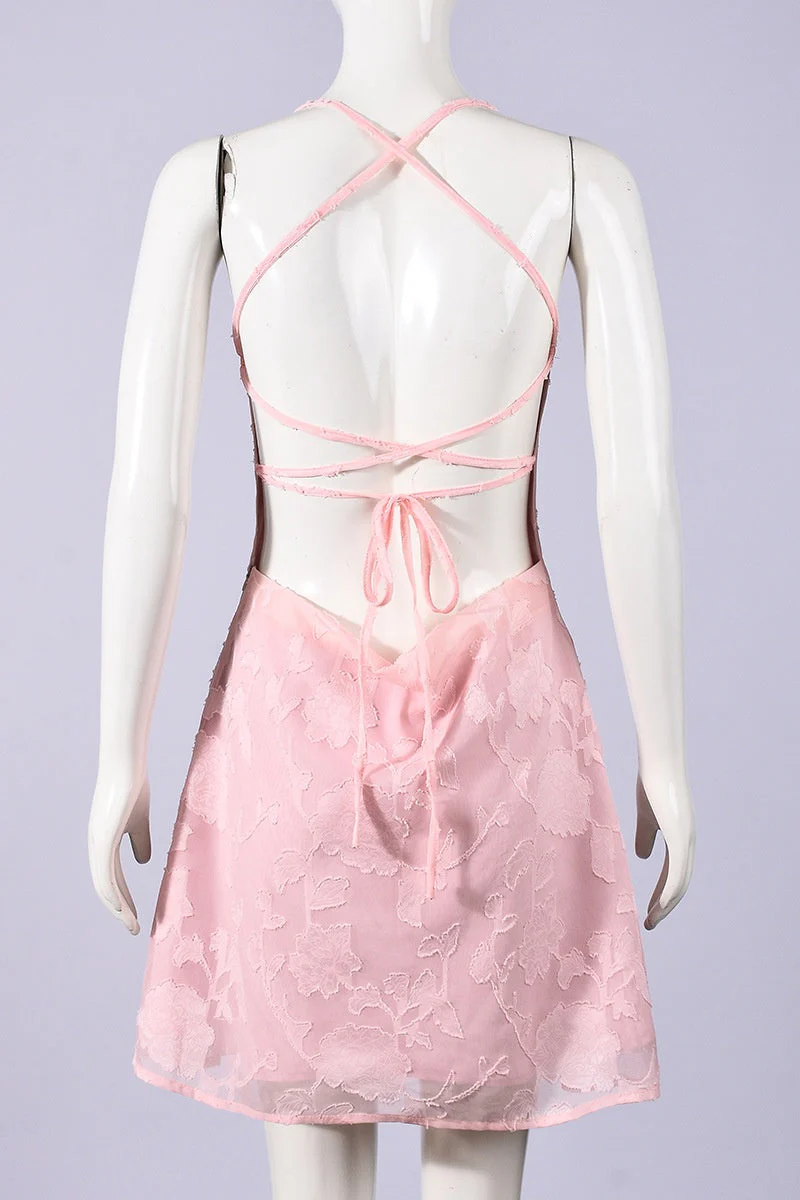 Pink Spaghetti Straps Printed Mini Dress