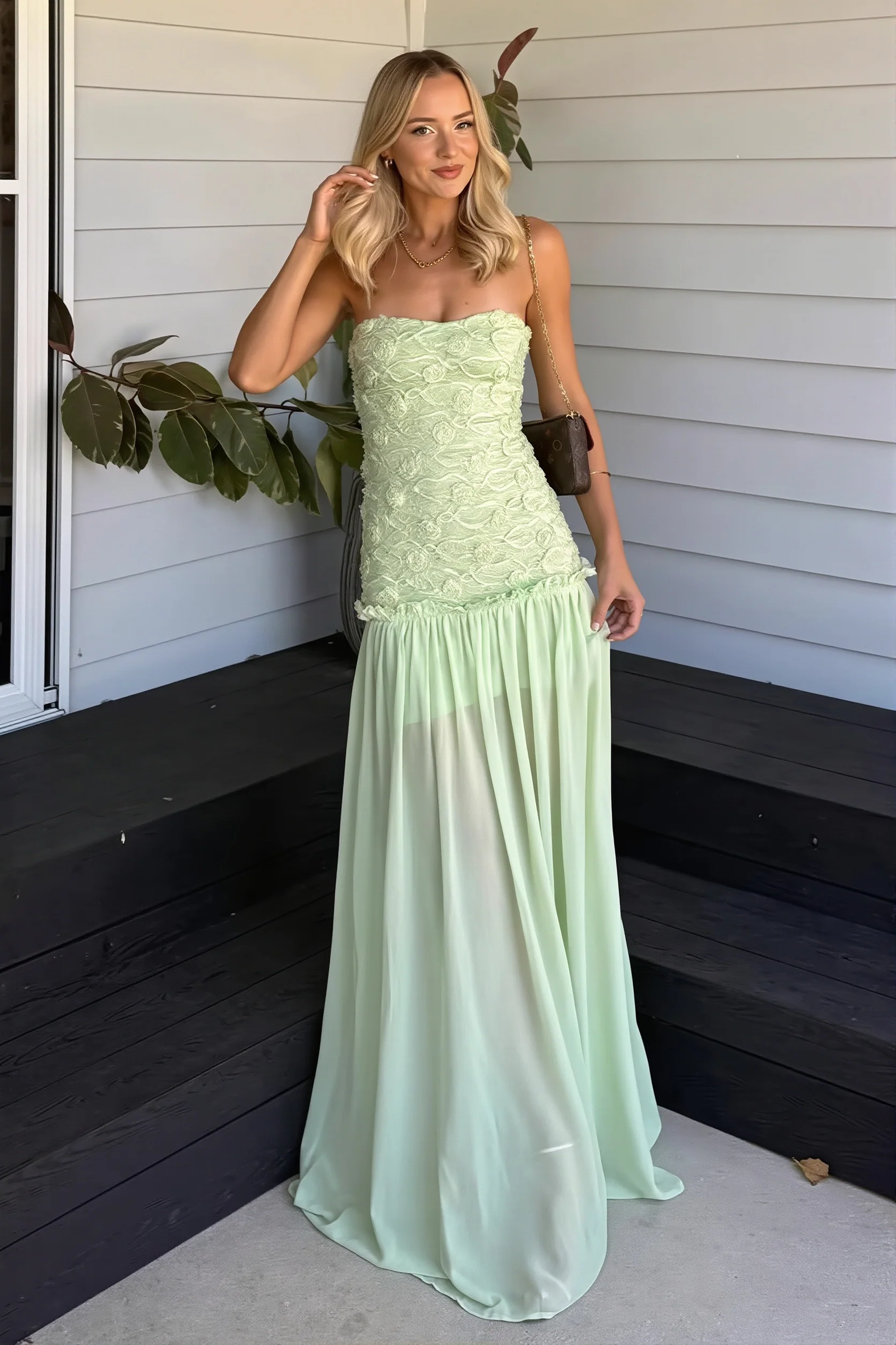 Chiffon Floral Bandeau Cami Maxi Dress