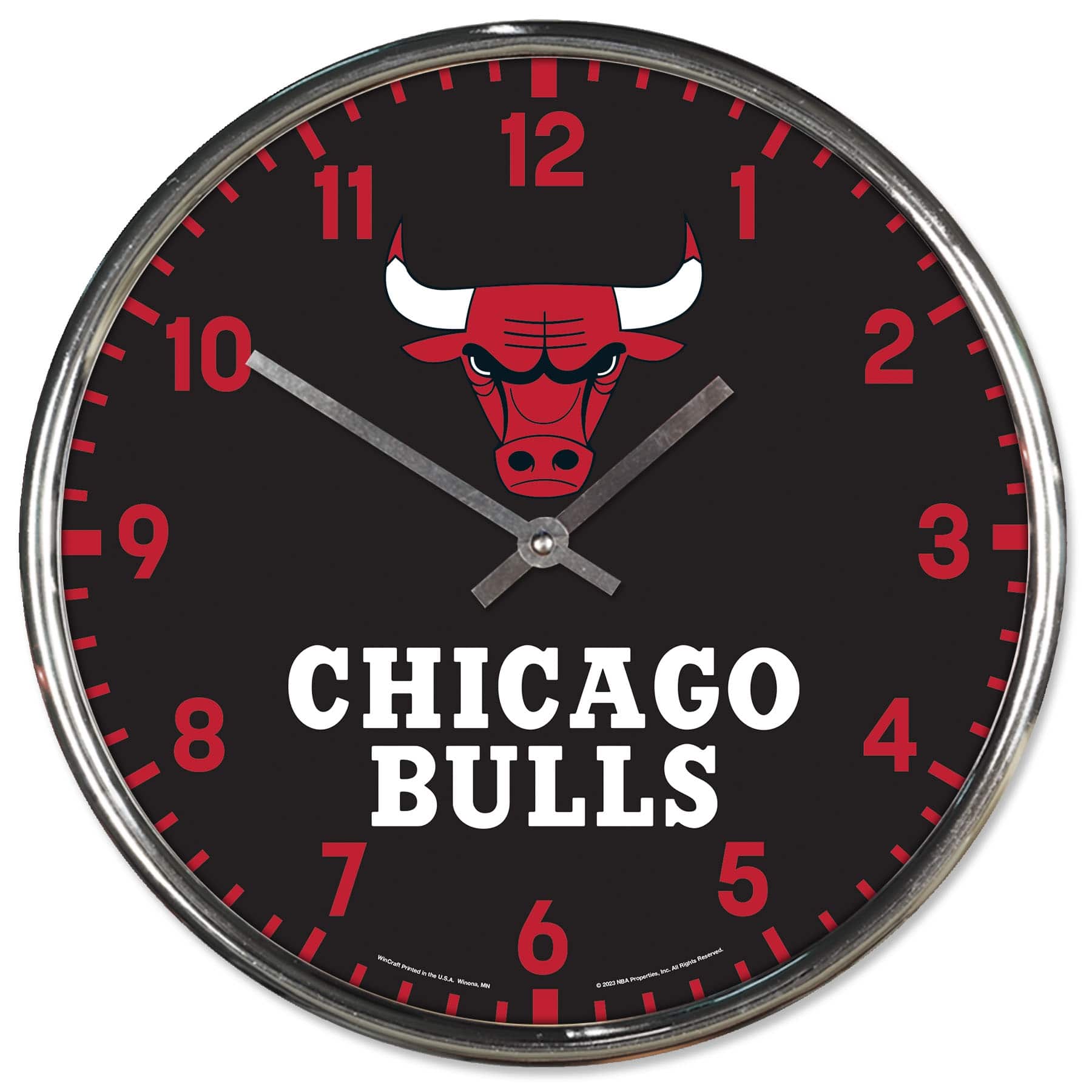Chicago Bulls Chrome NBA Team Design Wall Clock