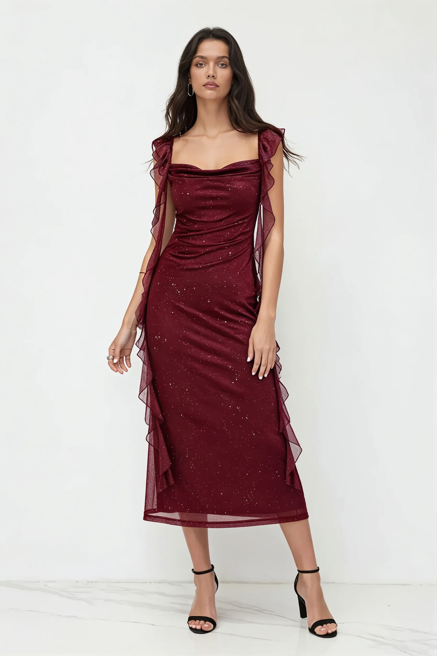 Shiny Flouncy Ribbon Elegant Maxi Dress