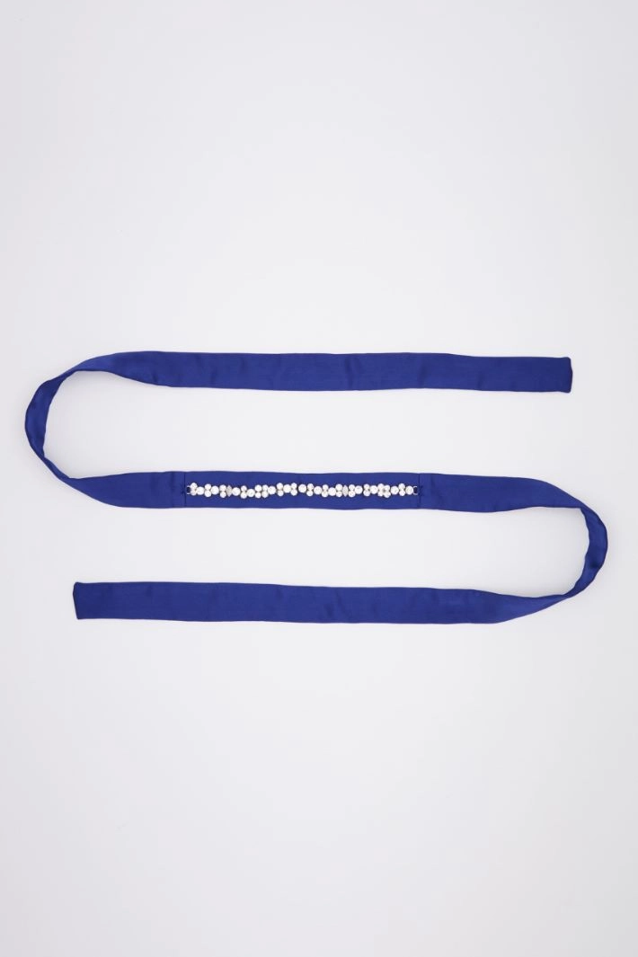 Bejewelled satin belt - BLUE
