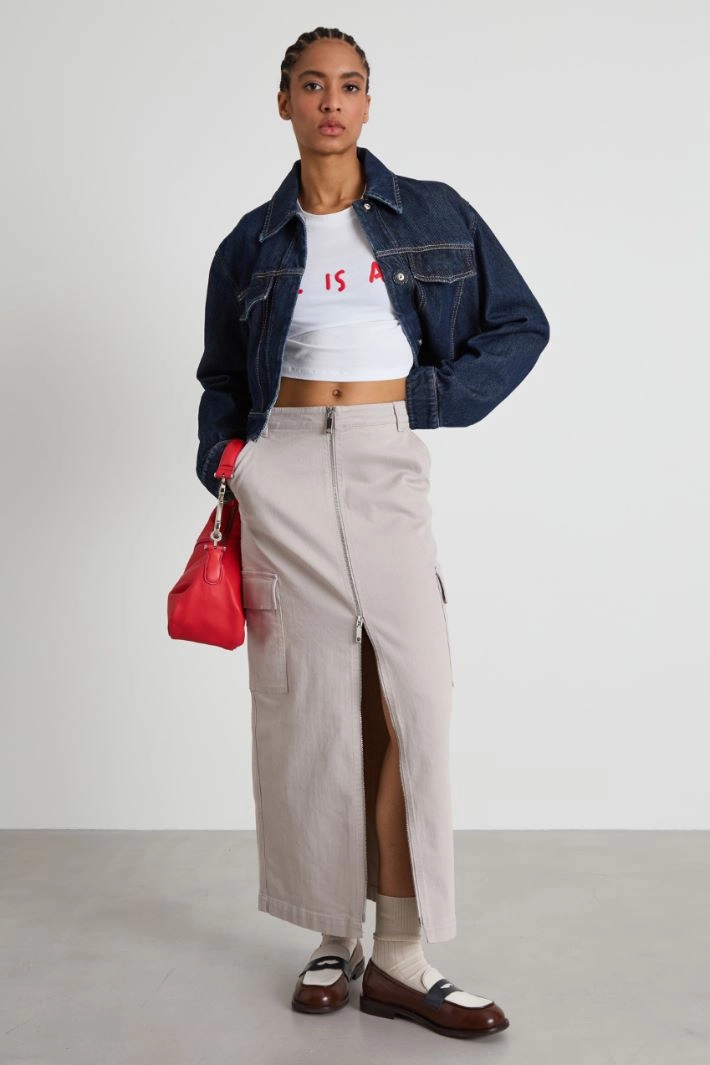 Cropped T-shirt with print - WHITE