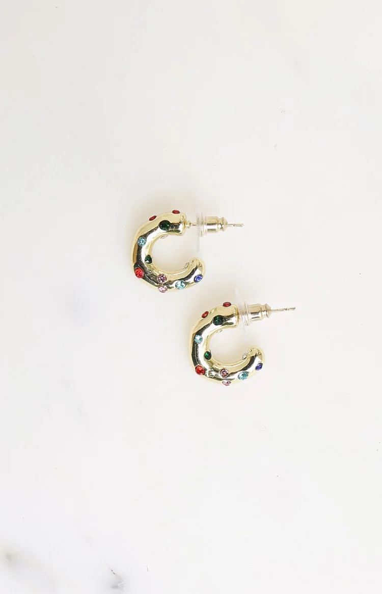 Lula Gold Multi Stone Hoop Earrings