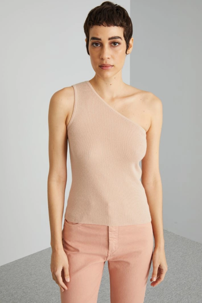 Knitted one-shoulder top - POWDER PINK