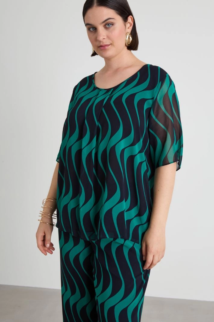 Georgette top with pleat - EMERALD GREEN
