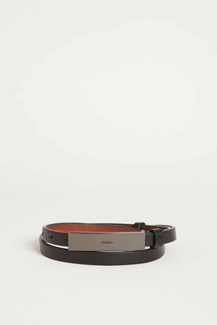 Leather belt with plaque buckle - BLACK