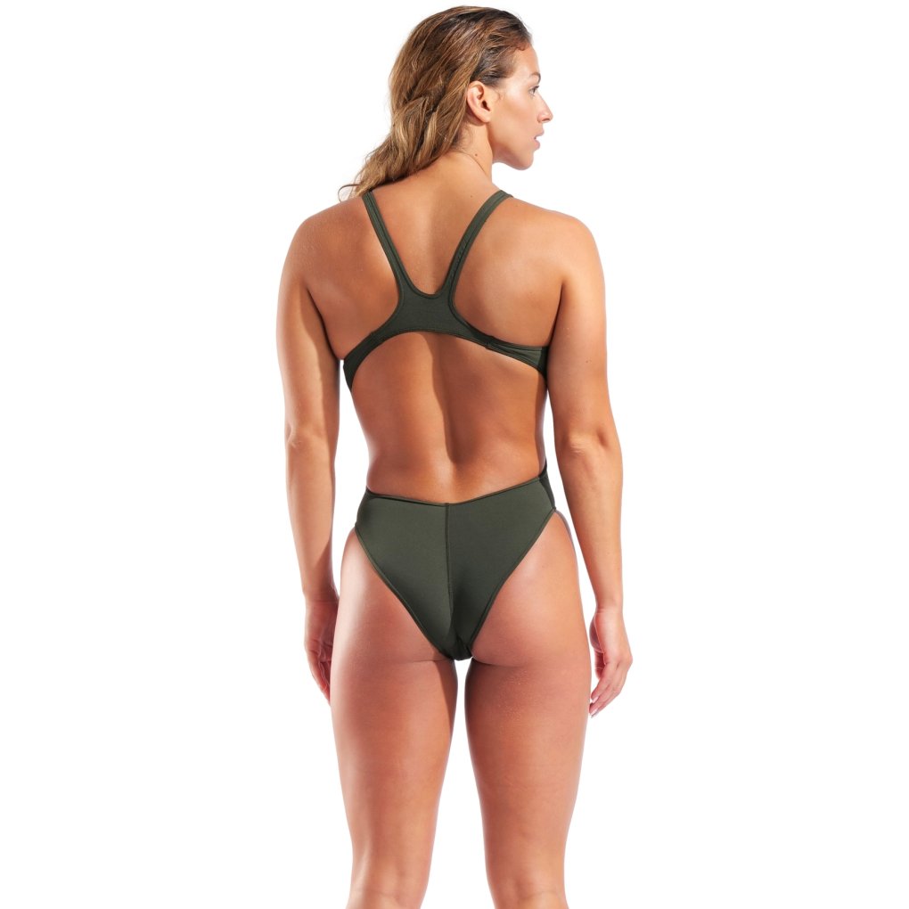 arena Performance Solid Team Swim Tech Swimsuit Women - Dark Sage/Shocking Pink
