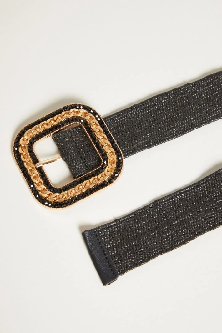 Elasticated belt with decorated buckle - BLACK