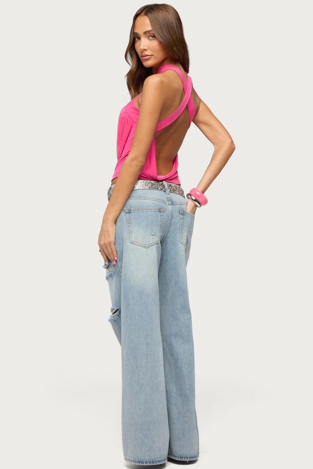 Maise Backless Cowl Neck Crisscross Top