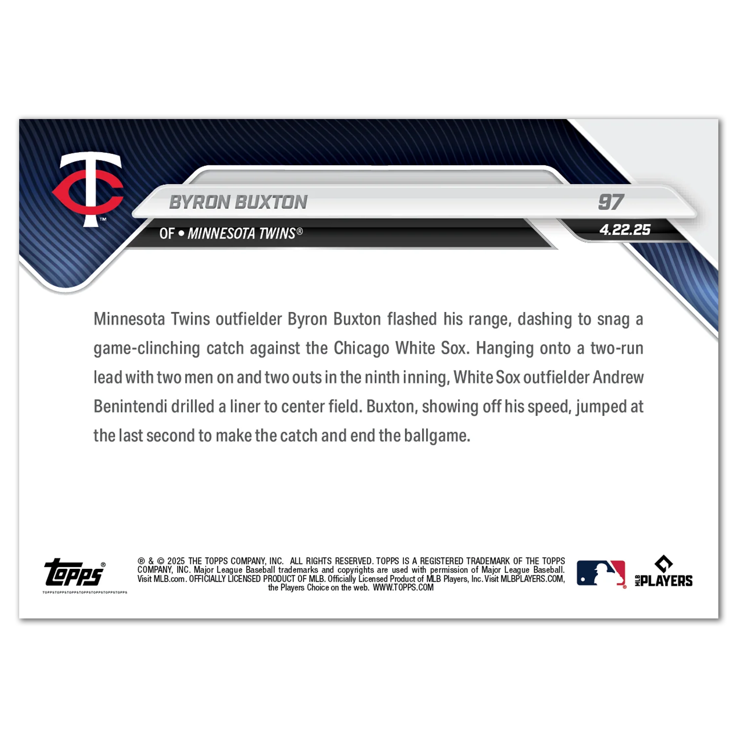 Byron Buxton - 2025 MLB Topps NOW® - Card 97