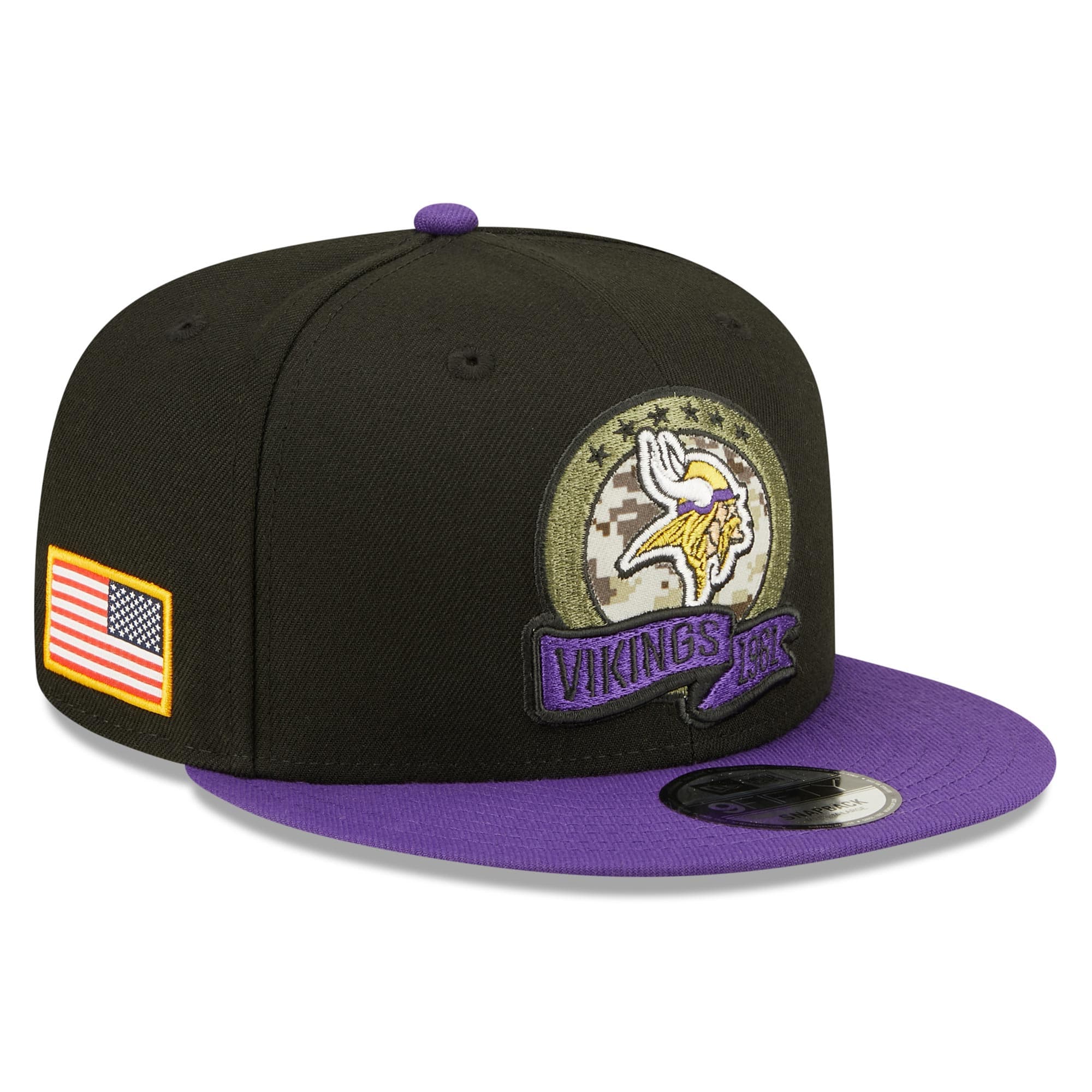 Minnesota Vikings 2022 NFL On-Field Salute to Service New Era 9FIFTY Snapback Cap