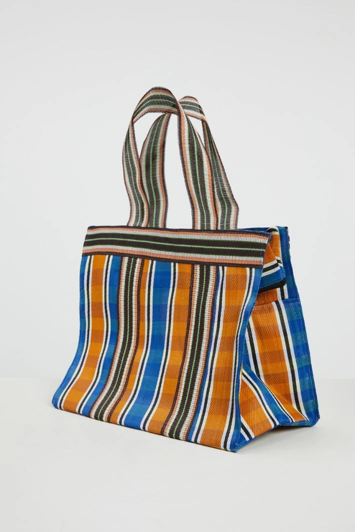 Mesh maxi shopper bag - ORANGE BLUE BROWN