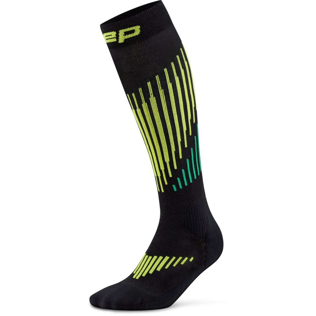 CEP Ski Touring Merino Tall Compression Socks Women - black/lime
